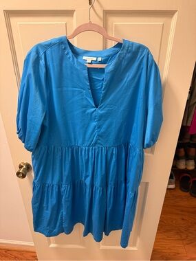 Blue Tiered V-Neck Women’s Dress